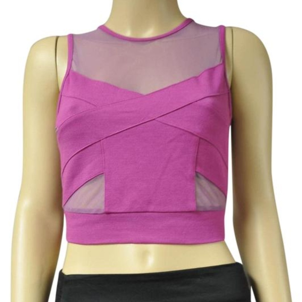 Arden B. Magenta Sheer Mesh Bondage Crop Top Shirt